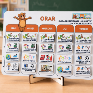 Orar școlar personalizabil din lemn cu discipline detașabile – pentru bancă sau perete