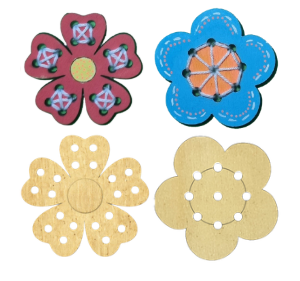 Mărțișor floare din lemn pentru pictat și cusut – Kit creativ DIY 65 x 65 mm