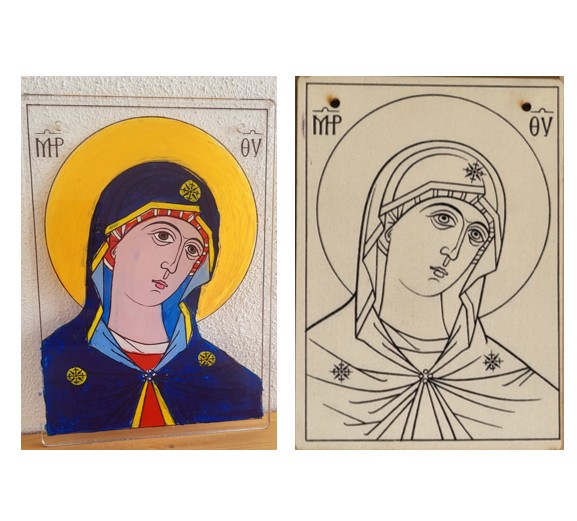 Icoana cu Maica Domnului din lemn sau plexiglas