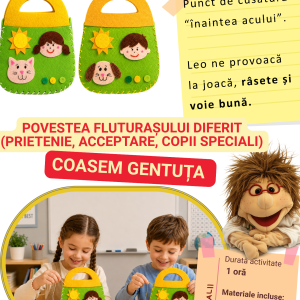 Atelier de cusut pentru copii – Gentuță din fetru cusută manual | Poveste educativă despre prietenie și acceptare