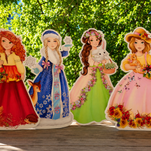 Set Zânele Anotimpurilor din MDF – Decor educativ pentru grădinițe și școli (4 personaje, aproximativ 55 cm)