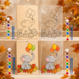 Mascota clasei - Imagine personalizată la cerere (toamna) -Tablou pentru pictat din lemn sau plexiglas –  | Kit creativ pentru copii