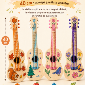 Atelier educativ „Talentul, munca și timpul petrecut cu folos” – Chitară din lemn de 30 cm pentru cusut și colorat